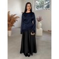 thumbnail image 6 of Women's Crew Neck Satin Long Sleeve Lace Trim Irregular Hem Blouse XXL, 6 of 7