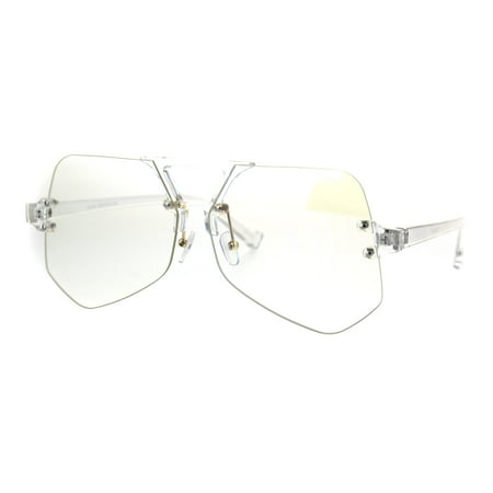 Rectangular Clear Frame Rimless Squared Racer Flat Plastic Eye Glasses All Clear