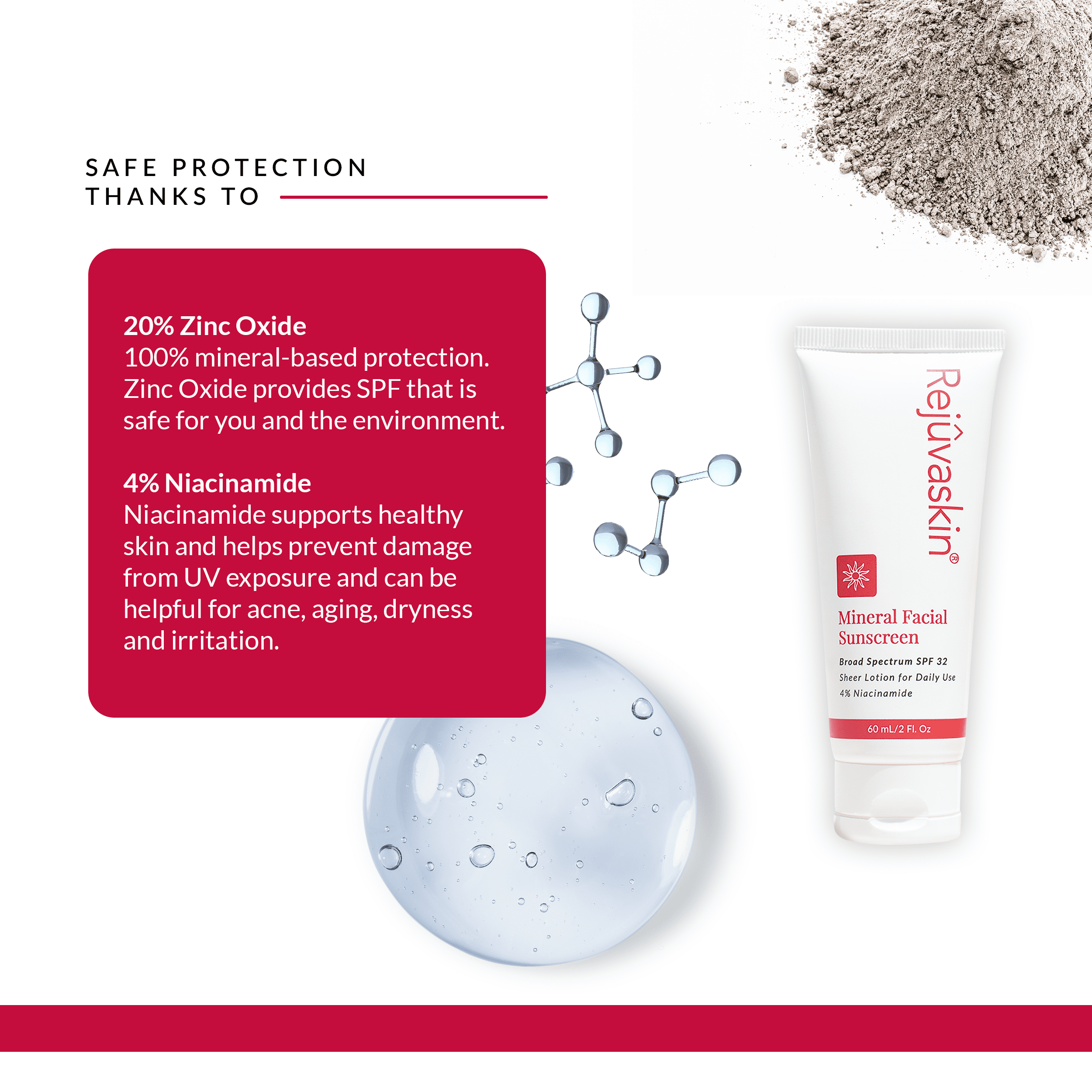 Rejuvaskin Mineral Facial Sunscreen - Face Cream Broad Spectrum Sunscreen for Sensitive Skin and Acne-prone Skin, Oil-free Mineral - Daily Face Lotion for the Face,  Face Moisturizer  with SPF 32