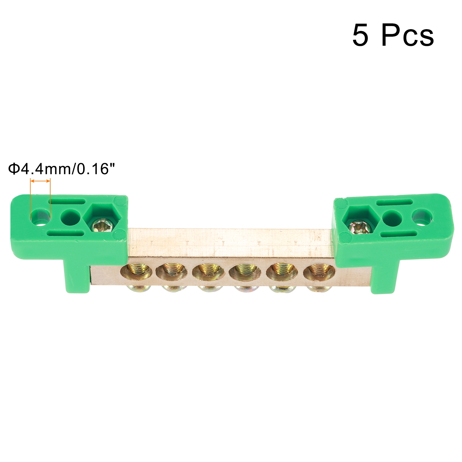 5 Pcs 6 Positions Bridge Design Terminal Bus Bar Terminal Block Brass Wire Screw Grounding Strip Green 94x12x22mm