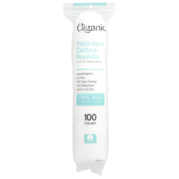 Cliganic, Premium Cotton Rounds, 100 Count Pack of 2