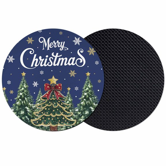 Navy Blue Christmas Coasters Set of 2, Absorbent Coasters for Drinks, Green Xmas Tree Snowflake Winter Coaster for Desk Coffee Table Protection, Home Decor House Warming Gifts 4"
