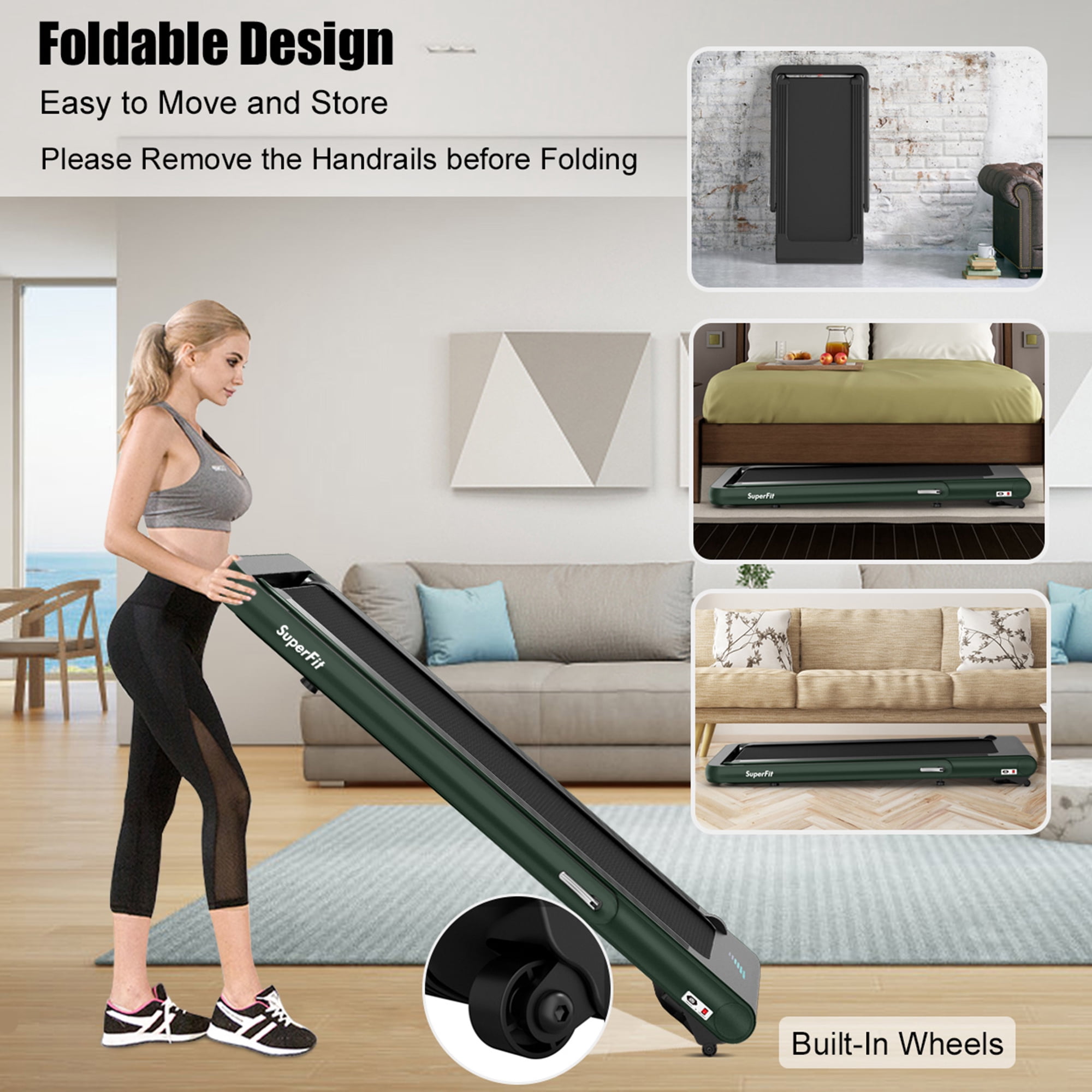 Gymax 2 in 1 Folding Treadmill  4.75HP Running Machine w/ APP & Remote Control Green