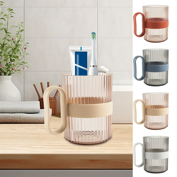 Vaso transparente para enjuague bucal de 380 ml con asa - vaso de plástico para enjuague para higiene bucal, 4 colores disponibles, 11x10,5x7,5 cm