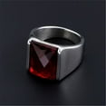 thumbnail image 4 of PAMTIER Mens Stainless Steel Silver Plated Square Red Garnet Gemstone Ring Spongebob Birthstone Wedding Anniversary Engagement Bands Red Size 12, 4 of 6