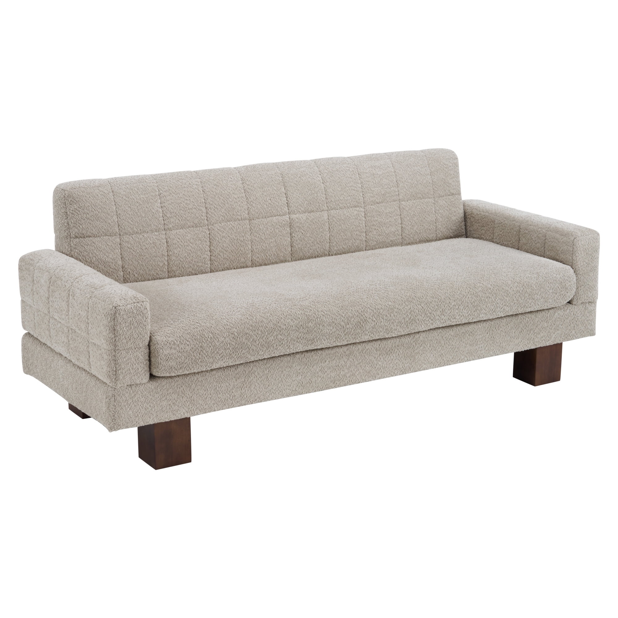 Leumius Loveseat Sofa, Boucle Fabric Biscuit Back Loveseat with Square Arms and Single Cushion Seat, Upholstered 2-Seater Couch for Living Room and Bedroom, Oatmeal