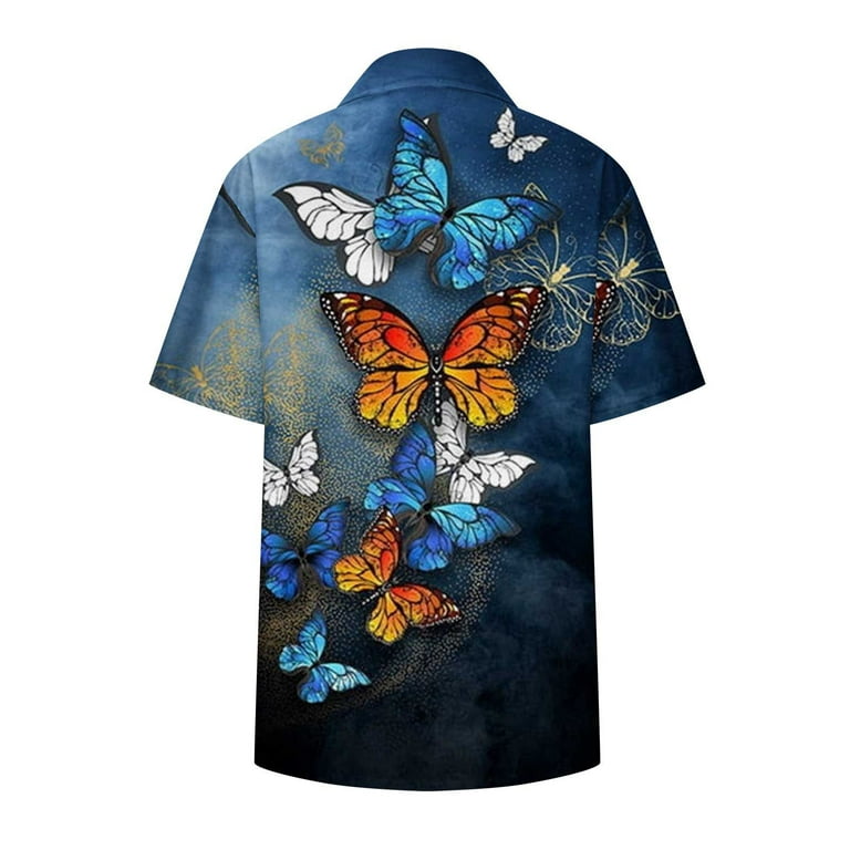 ZQGJB Casual Button Hawaiian Shirts for Women Cute Butterfly Print
