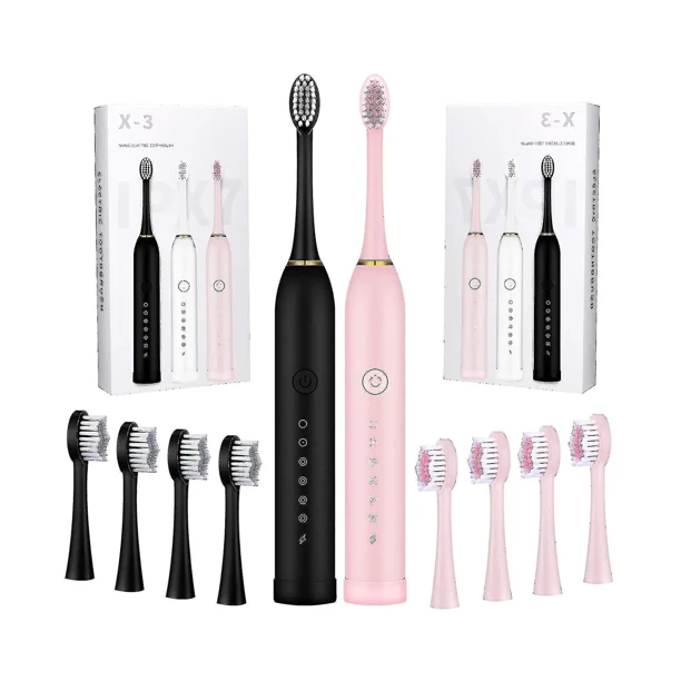 2 cepillos de dientes eléctricos de 6 modos, cepillo de dientes eléctrico recargable con temporizador de 2 minutos, 8 piezas Rep