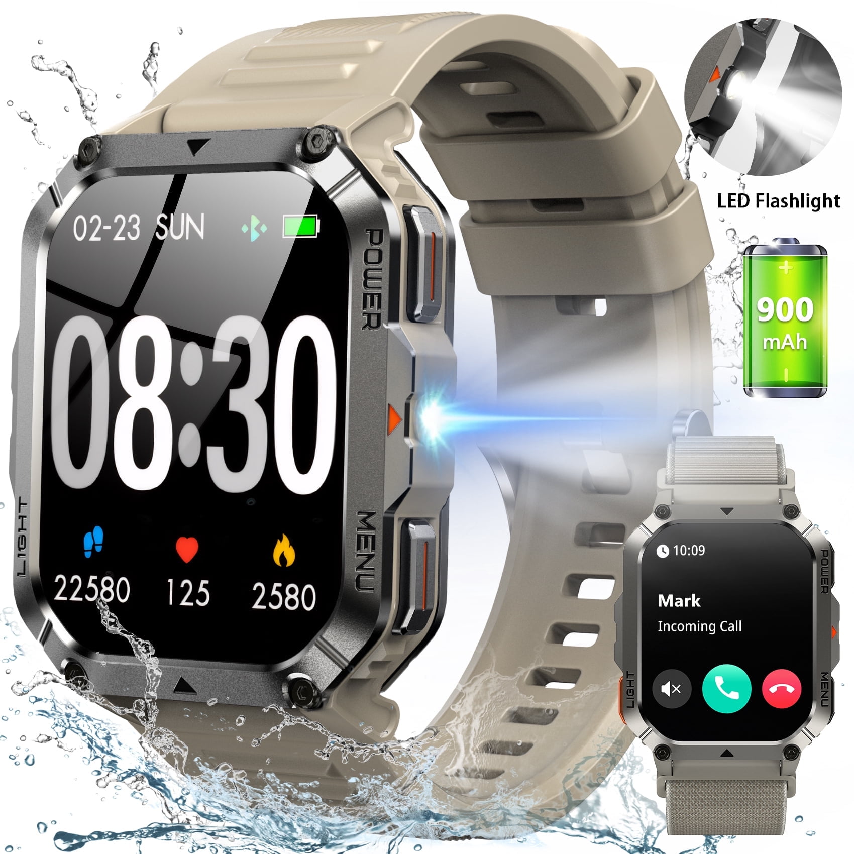 Blackview 1.45-inch Military Smartwatch for Men,Answer/Make Calls/100+ Sport Modes,Waterproof,Smart Watch compatible with Android IPhone Devices,Black