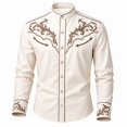 thumbnail image 4 of XIAOCHA Men's Western Scroll Print Button-Up Shirt Long Sleeve Shirts Country Holiday Casual Shirt, 4 of 4