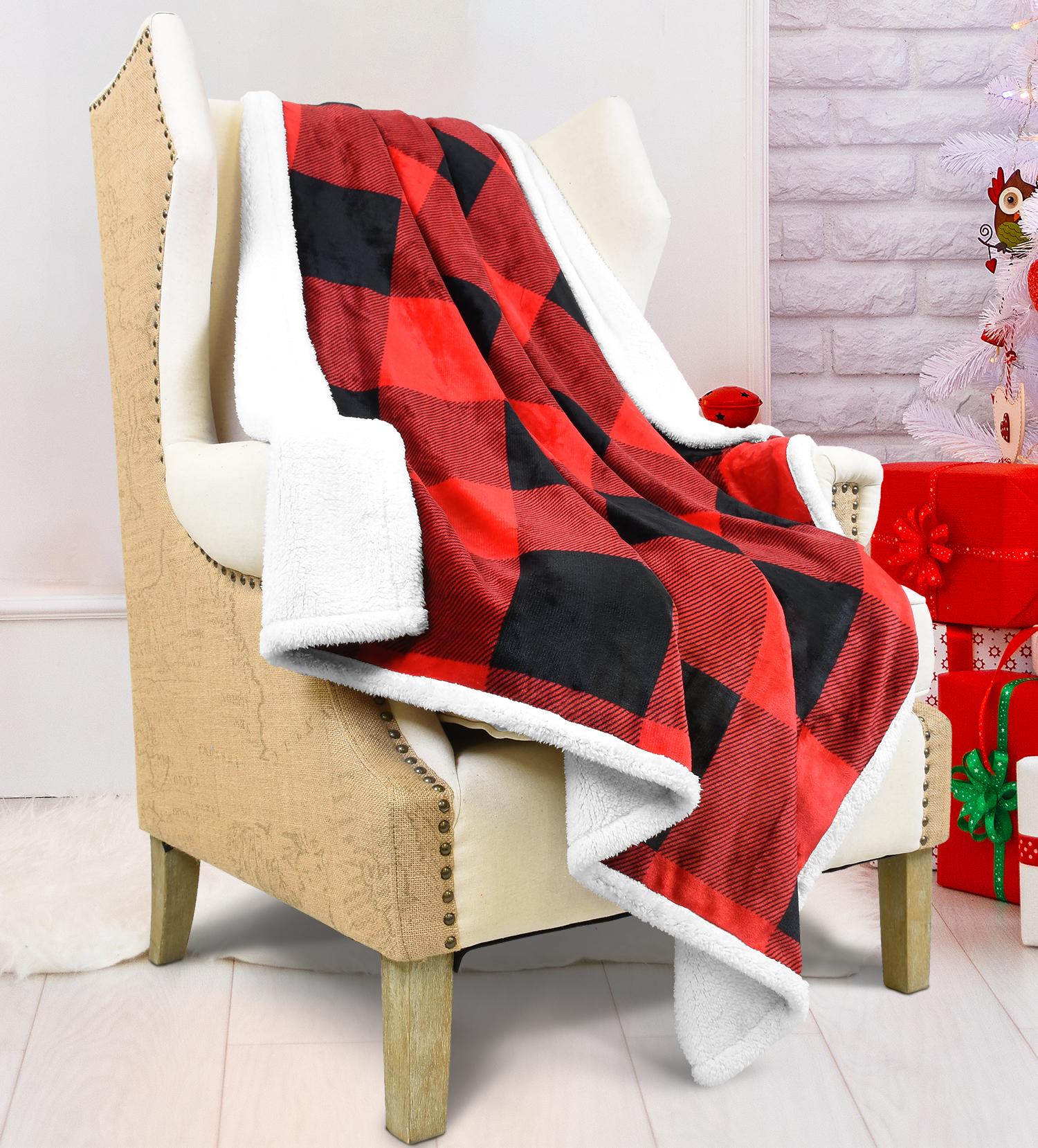 Super Soft Sherpa Throw Blanket Plaid 50" x 60" Reversible Fuzzy Micro