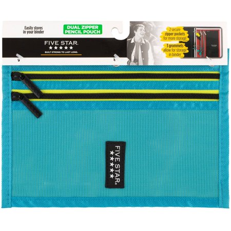 Five Star Dual Zipper Pencil Pouch - Teal, Pack Of 6 