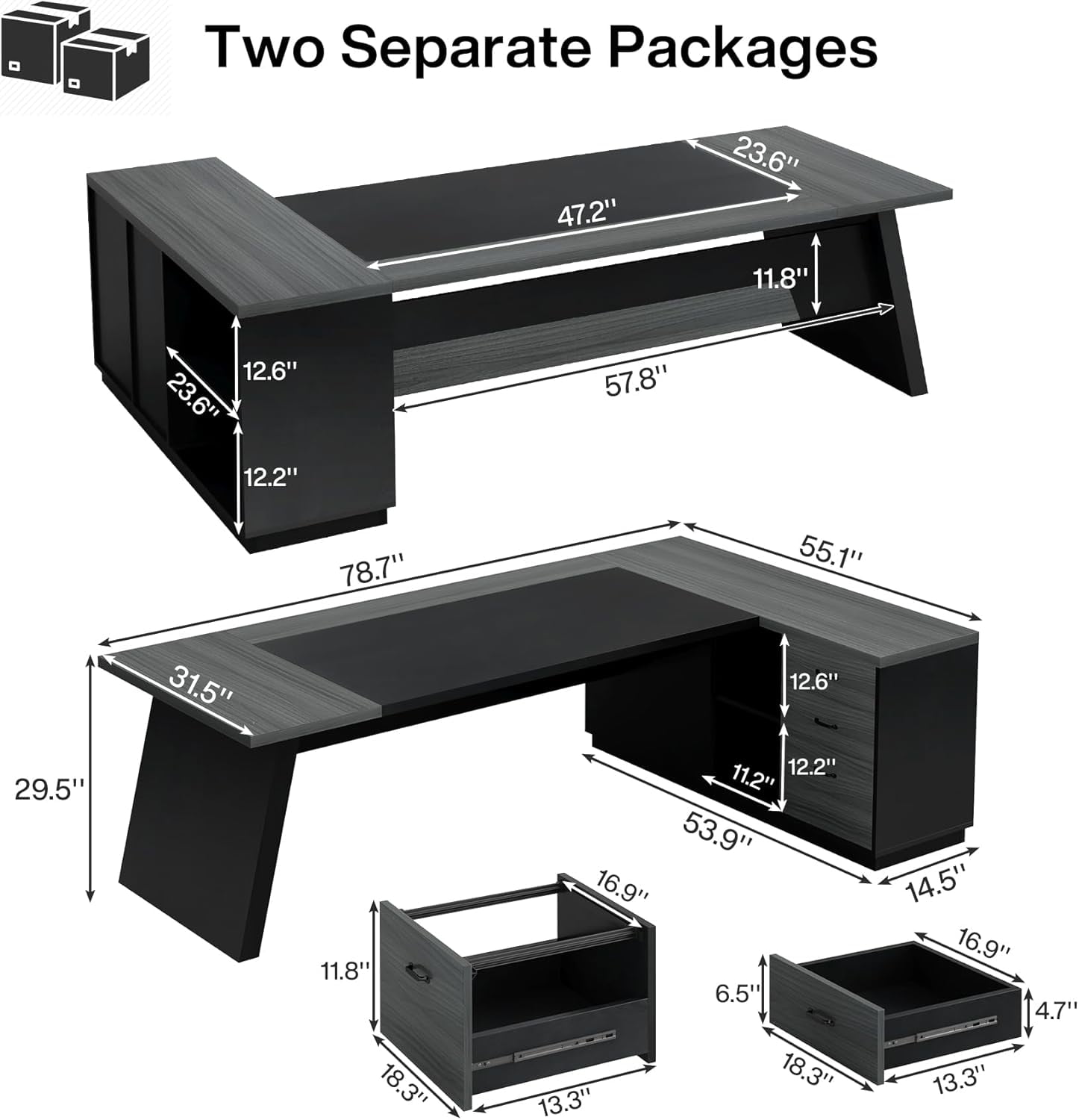 Tribesigns 78-Inch L-Shaped Executive Desk, Large Office Desk with Drawers and Lateral File Cabinet, Modern Computer Desk for Home Office, Gray & Black