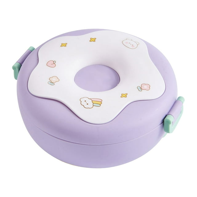 Kids Lunch Box Cute Donut Design Large Capacity Divided Compartments Portable Student Bento Box for Children Leak Proof Lid BPA Free Eco-Friendly