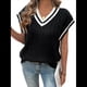 thumbnail image 2 of Chaleco Tipo Suéter Extragrande para Mujer, Cuello en V, Mangas , Tejido de Punto , Suelto, A Rayas, Sin Mangas Negro XL, 2 of 9