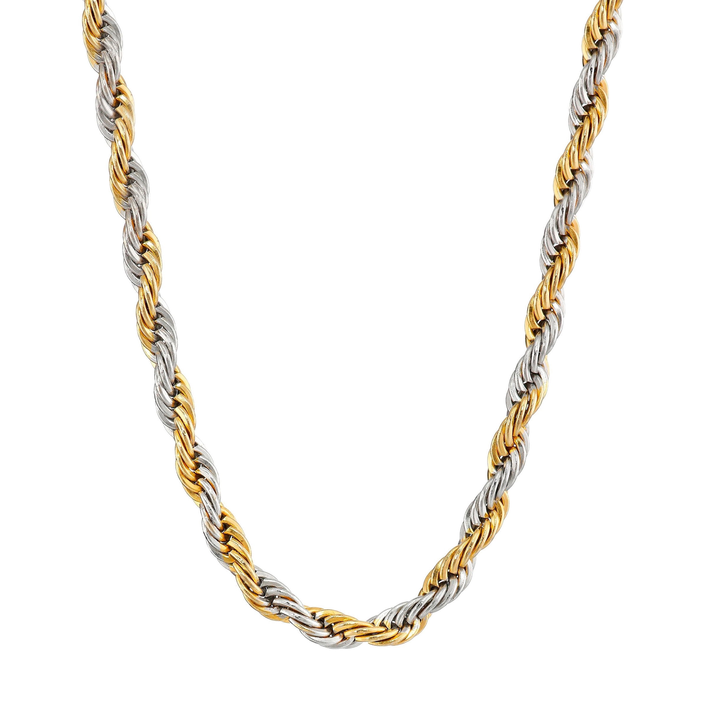 Metro Jewelry Stainless Steel Two-Tone Round Box Chain Necklace For Men - 5mm Wide, 18-24 Inch