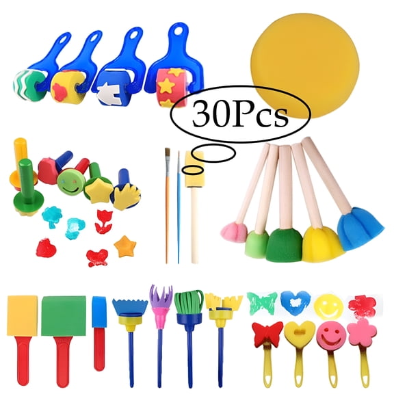 CCOCC 30 pcs Washable Paint Brushes Set for Toddler Kids Early Learning Toys Finger Paints Sponges Art Supplies Gifts - Non-toxic - 100% Baby Safe