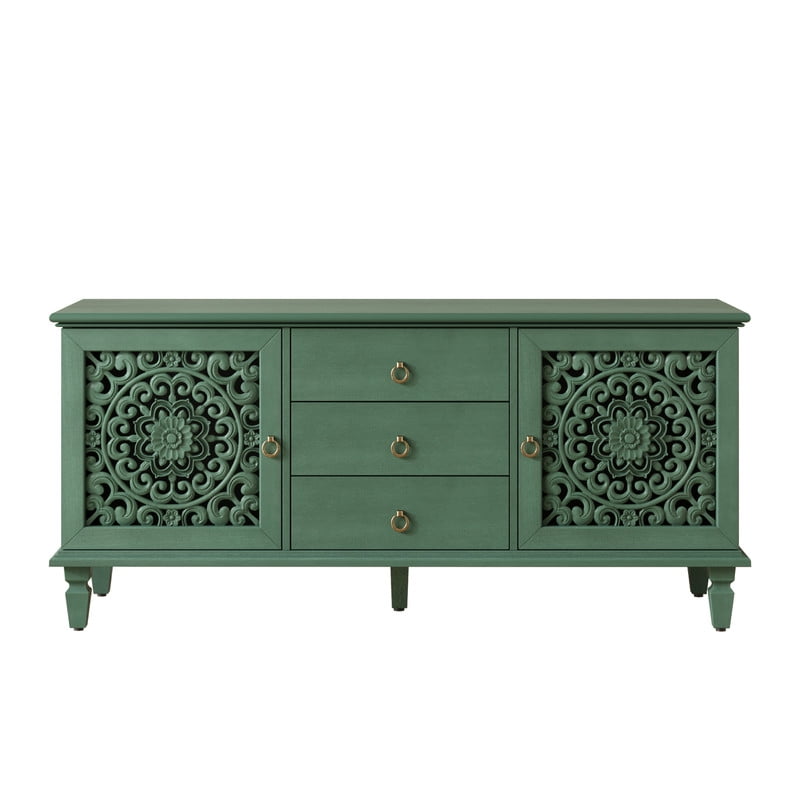 Vintage TV Stand with Carved Doors for 65'' TVs, Freestanding Storage Cabinet Media Console with Drawers & Adjustable Shelf