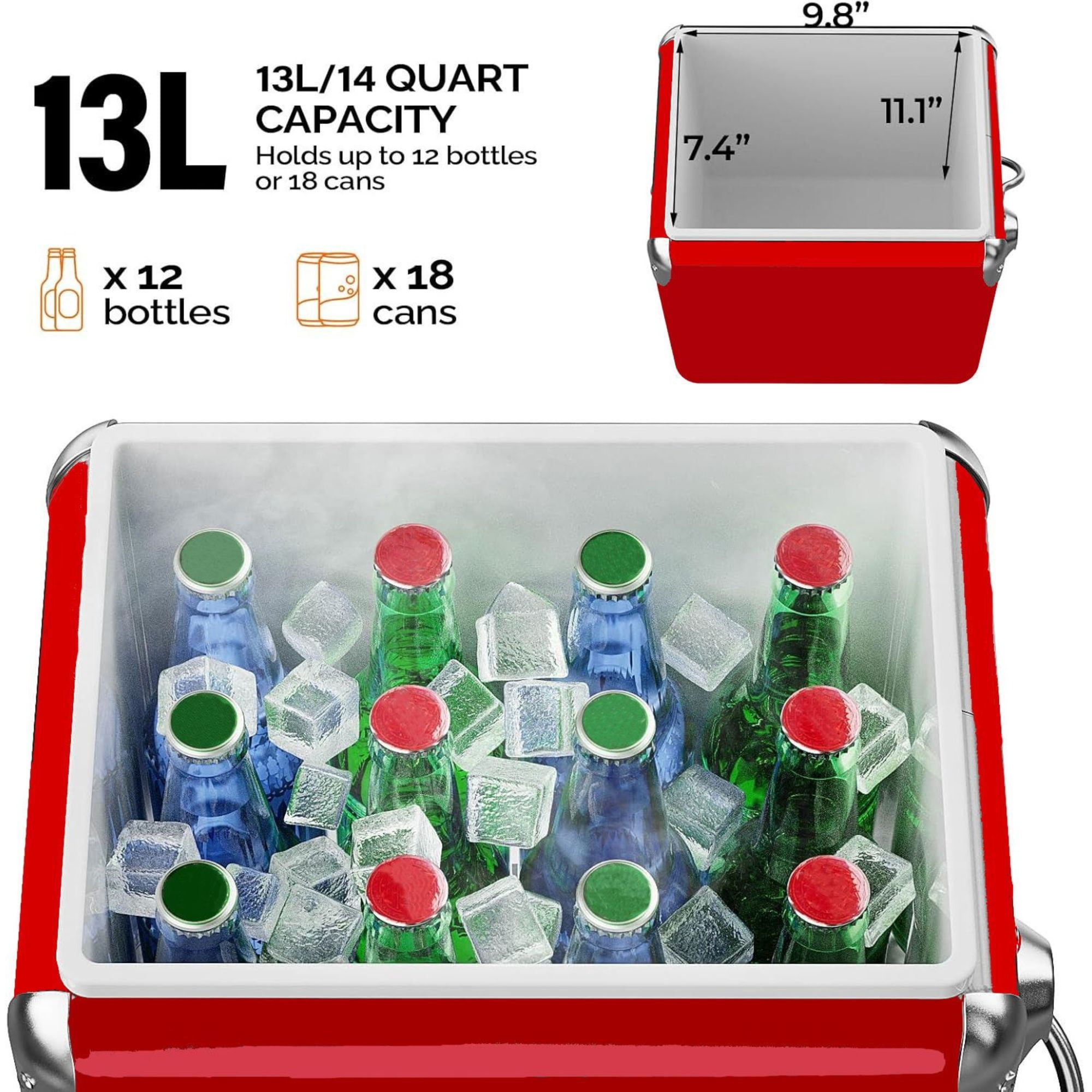 Yakimoto 14Qt Retro Metal Cooler - 18 Can Portable Ice Chest with Bottle Opener