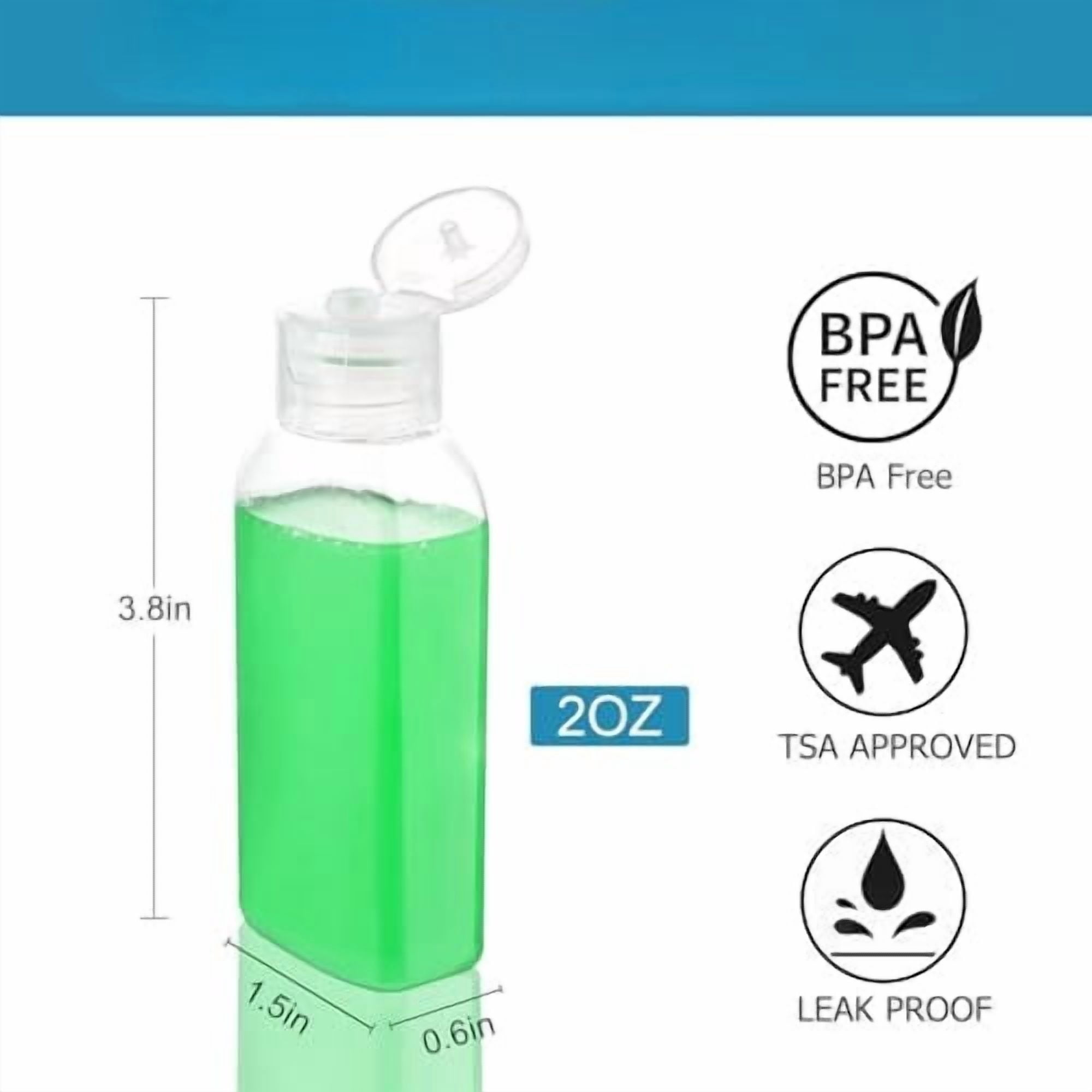 Travel Bottles for Toiletries Plastic Squeeze Bottles 5pcs 2 oz TSA Approved Travel Size Containers Refillable Cosmetic Containers Kit Leak proof Shampoo Conditioner Travel Essentials