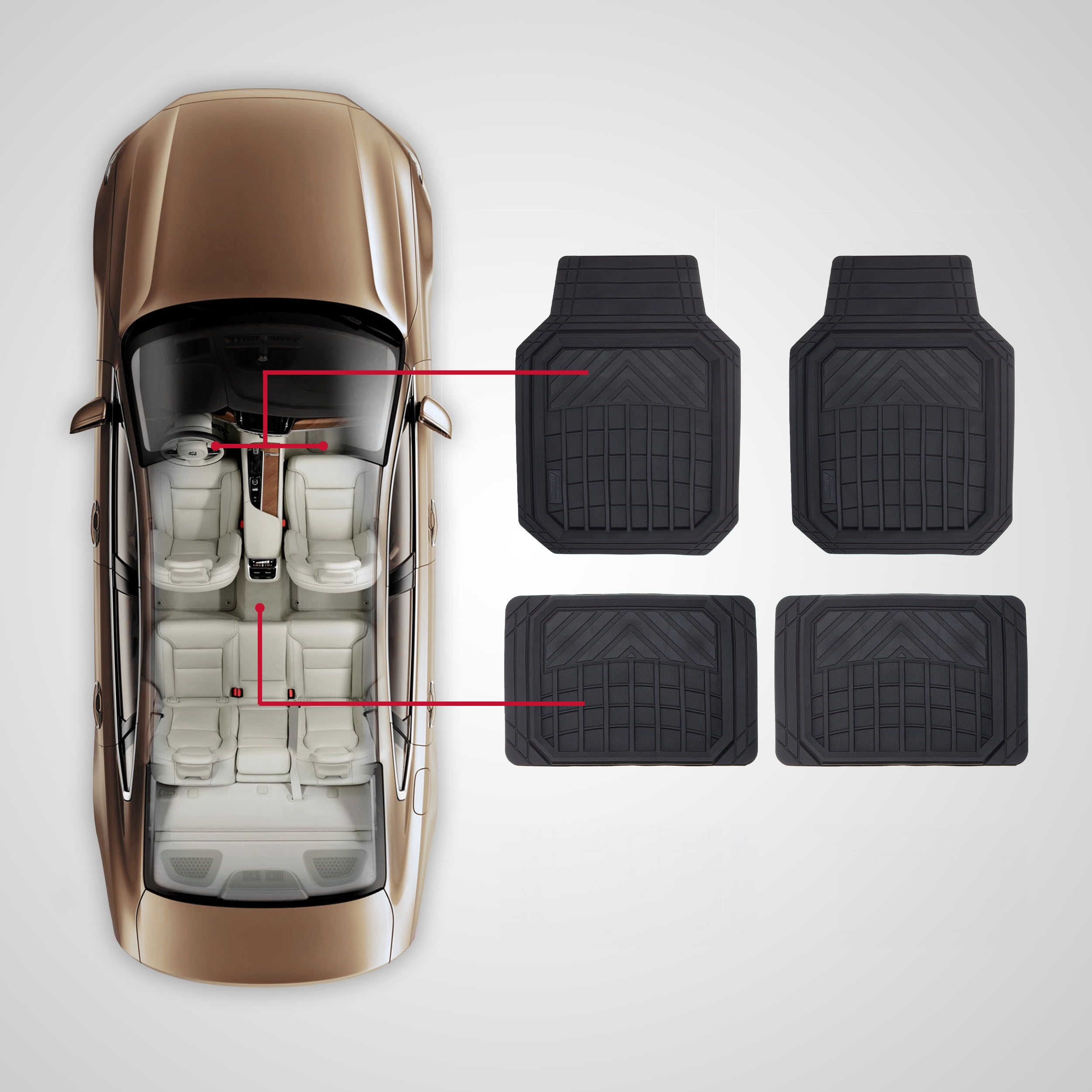 Genuine Dickies 4-Piece Deep Tray Rubber Floor Mat Set Black, 80101WDI