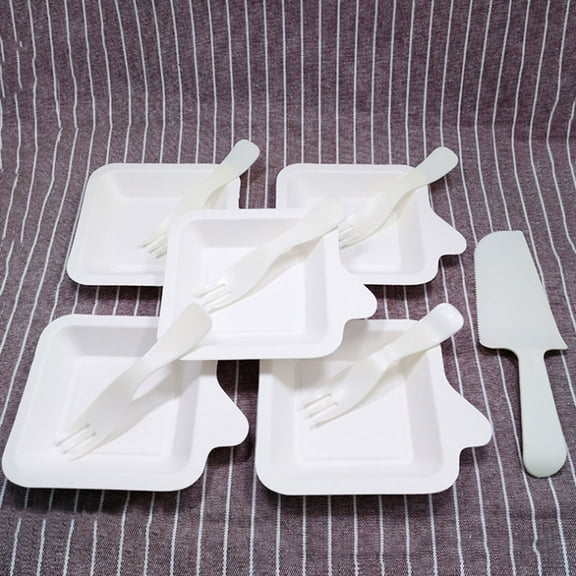 Set of 20 Paper Small Square Plate Plastic Disposable White Tableware Party Cutlery Set