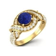 thumbnail image 2 of Mooneye Estate Ring 6mm Round Lapis 925 Sterling Silver Gold Vermeil Women Valentines Day Gifts Ring, 2 of 4