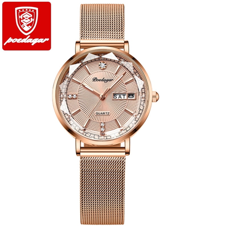 Explojoy Women's Luxury Watch – Rose Gold Stainless Steel, Waterproof, Date Display