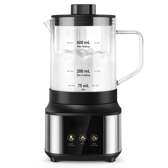 TINANA 3-in-1 Milk Frother and Steamer, 600ml/20oz Electric Hot & Cold Foam Maker, Removable Glass Jug, Auto Shut-Off, Silent Café-Style Latte Maker