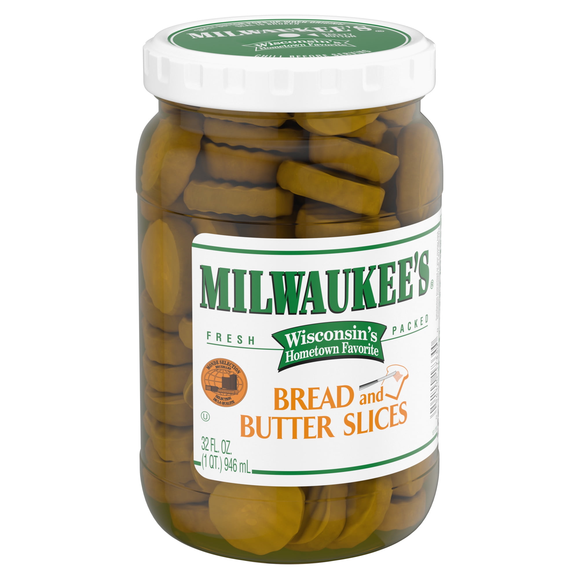 (4 pack) Milwaukee's Pickles, Bread and Butter Slices, 32 fl oz Jar