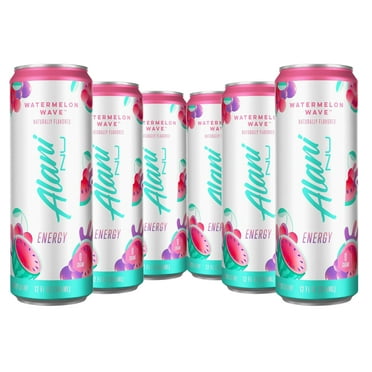 Alani Nu Energy Drinks, Watermelon Wave, Sugar-Free, 12 fl oz Low-Calorie Energy Boost (Pack of 6)