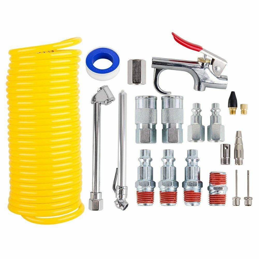 20 Piece Air Compressor Accessory Kit Tool 25 ft Recoil Hose Blow Gun