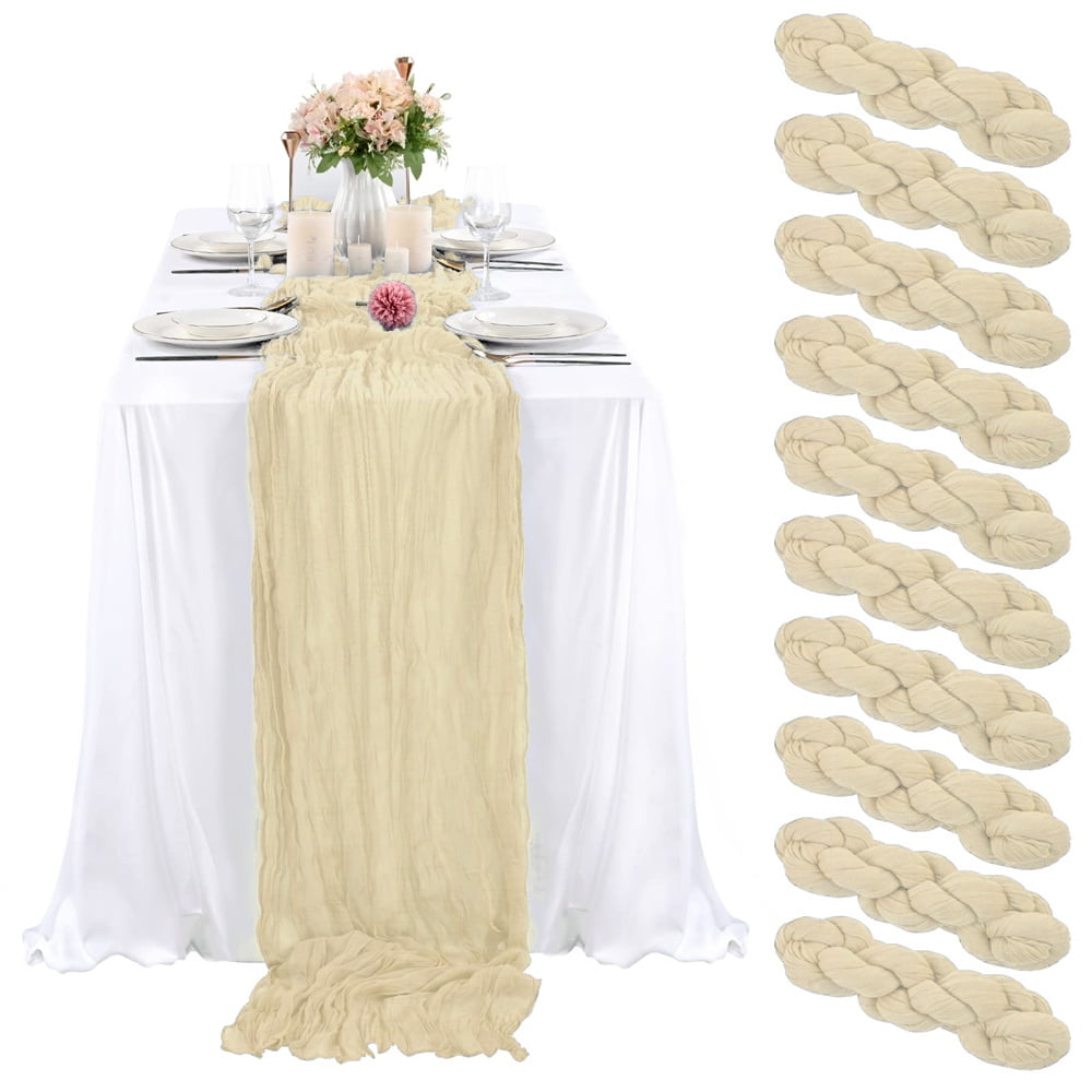 Pesonlook 10 Packs Cheesecloth Table Runner 35 x 120 inches Ivory Gauze