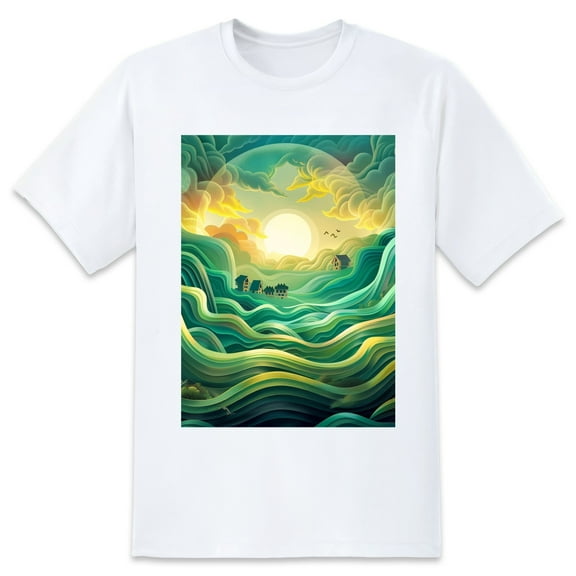 Basic Oversize Tees For WomenLandscape Loose Boyfriend Shirts Casual Blouse round neck