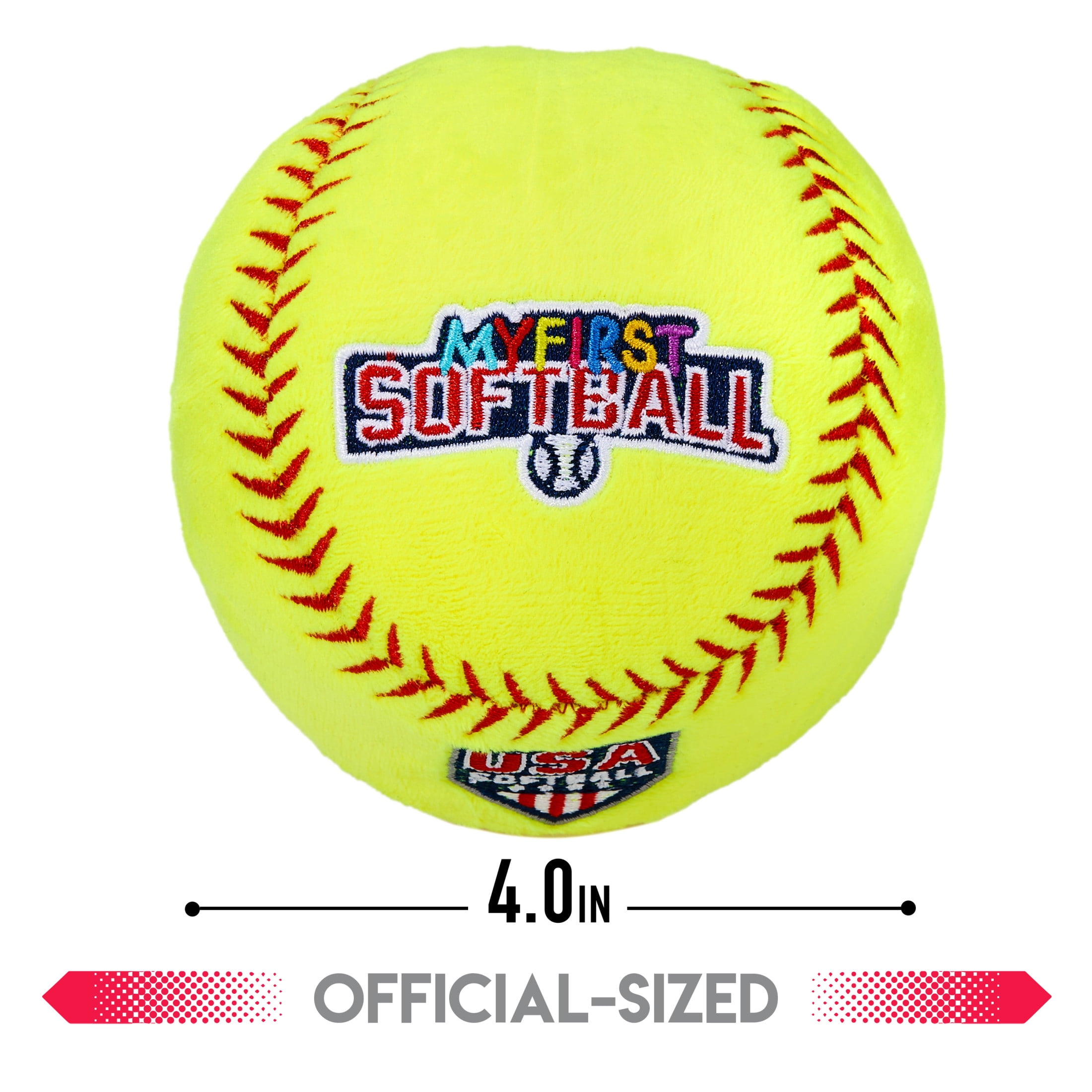 Franklin Sports Kids Soft Plush Softball - USASB MyFirst Stuffed Softball Plush for Kids - Fun Room Decoration - 4"