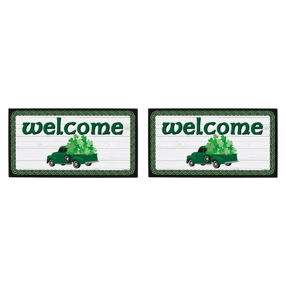 ThisWear Lucky Shamrocks Vintage Truck Welcome Mats St Patricks Day Gifts 2 Pack Doormats Simulated Shiplap