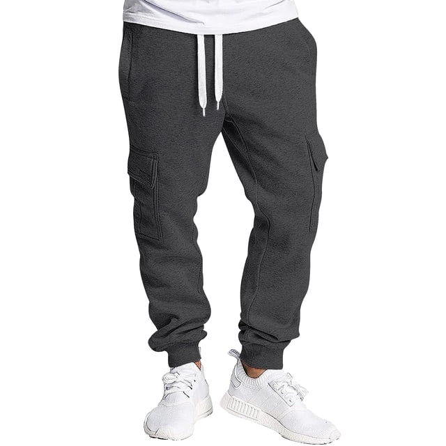Southpole Men's Active Basic Jogger Fleece Cargo Pants, Heather Charcoal, Large