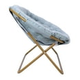 thumbnail image 5 of Emma + Oliver Folding Double Saucer Chair with 2 Ottomans in Dusty Aqua Faux Fur with a Soft Gold Steel Frame for Dorm or Bedroom, 5 of 14