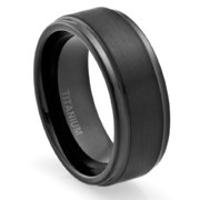 mens wedding ring titanium 8mm band black plated with brushed top and grooved polished edges - Mens Titanium Wedding Rings mens wedding ring titanium 8mm band black plated with brushed top and grooved polished edges - Mens Titanium Wedding Rings