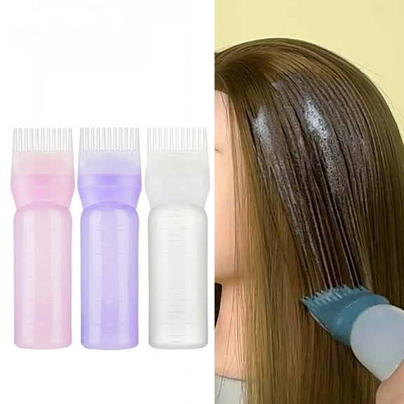CALIYI Root Comb Applicator Bottle 6 Ounce Hair Dye Applicator Brush 3 Pack for Hair Root Comb Color with Graduated Scale(Pink White Purple)