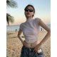 thumbnail image 1 of VISgogo Tops cortos de verano para mujer, camiseta de manga corta con cuello de tortuga sin espalda de color sólido con lazo en la cintura VISgogo  moda, 1 of 2
