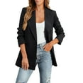 thumbnail image 2 of Huowey Womens Blazer Jacket Solid Color Slim Fit Long Sleeve Office Coat Notch Lapel Button Formal Business Casual Outerwear,Black,L, 2 of 5