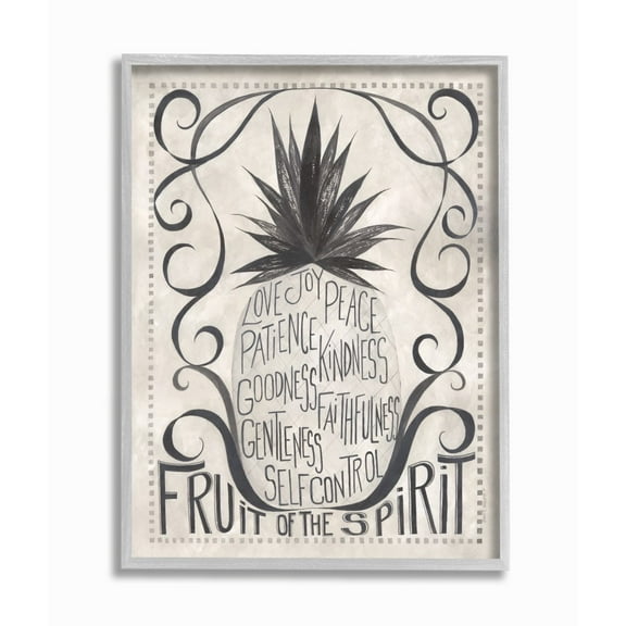 The Stupell Home Decor Grey and White Rustic Pineapple Fruit of the Spirit Typography