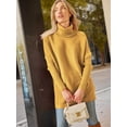 thumbnail image 3 of Women's Turtleneck Oversized Sweaters Long Batwing Sleeve Spilt Hem Tunic Pullover Knit Tops, 3 of 13