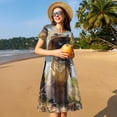 thumbnail image 4 of Lsque Cat In Sun Hat Print Women's Casual Dress T-Shirt Summer Short Sleeve Scoop Neck Swing Dresses, 4 of 6