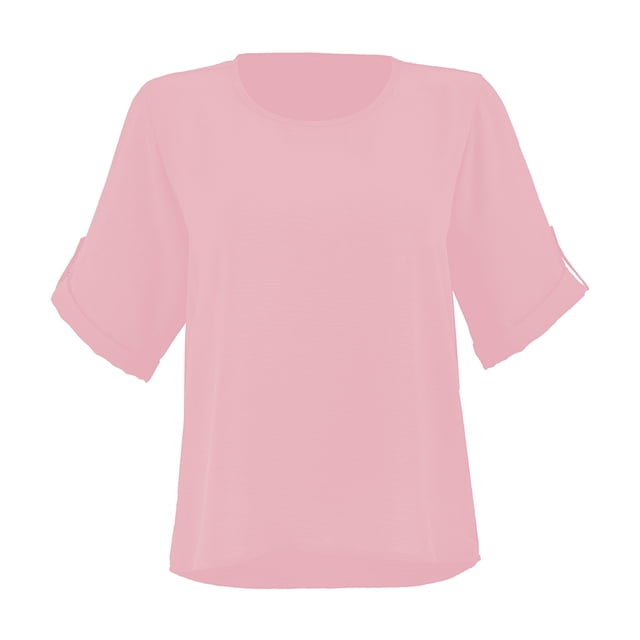 Blusa George para Dama, Manga Amplia 3/4 Roll Up Cuello Redondo Rosa T 2EG