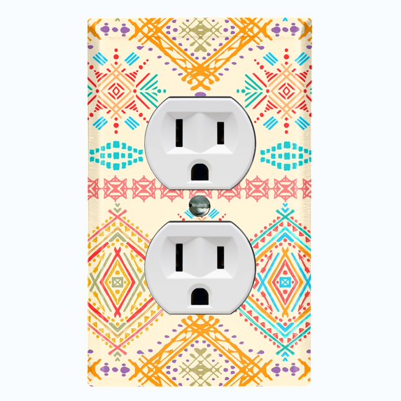Metal Light Switch Plate Outlet Cover Ethnic Aztec Tribal Pattern Yellow SFR063