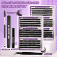 thumbnail image 3 of DIY Cluster Lashes Mega Pack - 60D/80D/100D Mixed Curl & Volume, Premium Fiber, Reusable Sweatproof, Beginner-Friendly, Custom Eye Makeup Kit with Pink 4-Piece Tools Set (DIY-SET-291), 3 of 6