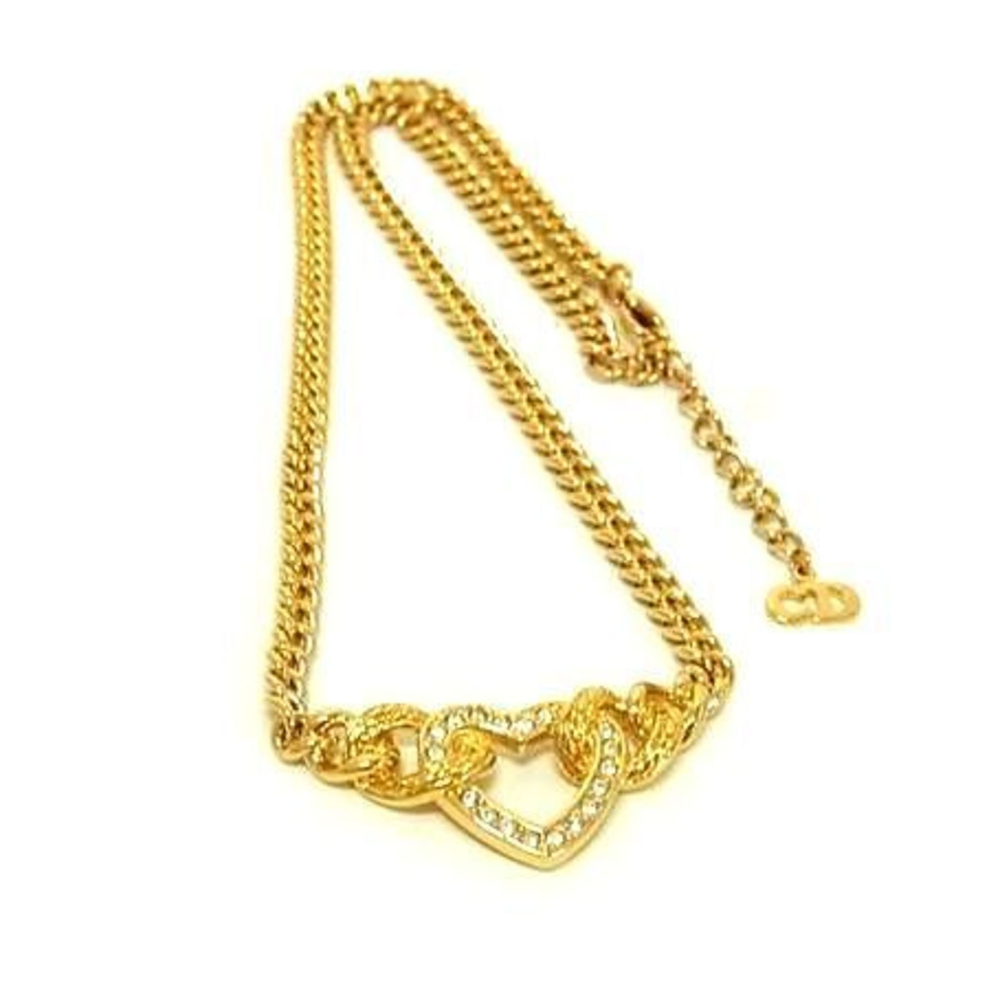 Pre-Owned Christian Dior Rhinestone Heart Necklace - Gold Metal for Women (Good)