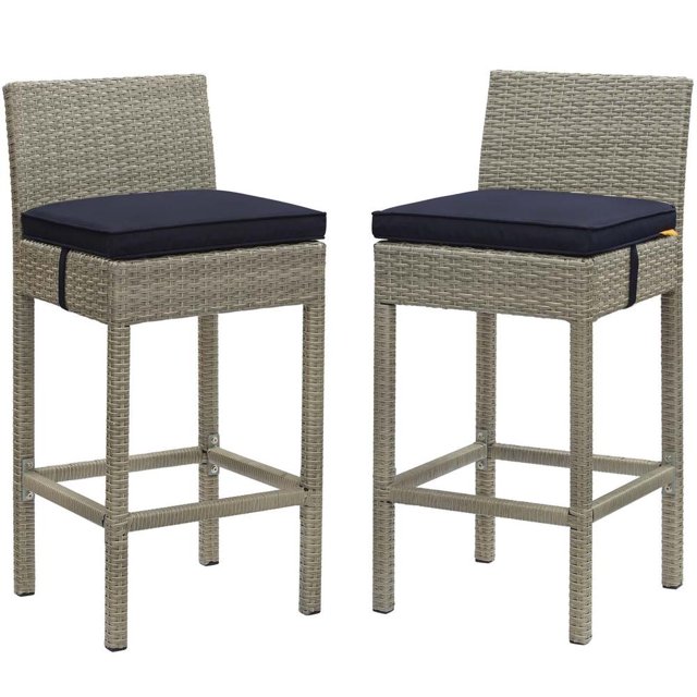Modway Tabouret de Bar de Mobilier de Patio Extérieur en Rotin à 2 Conduits, Gris Pâle